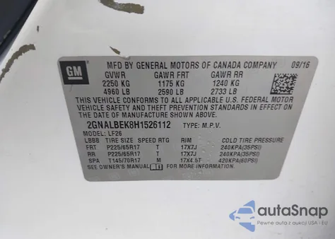 2017 Chevrolet Equinox Ls z USA, uszkodzony, nr VIN 2GNALBEK8H1526112